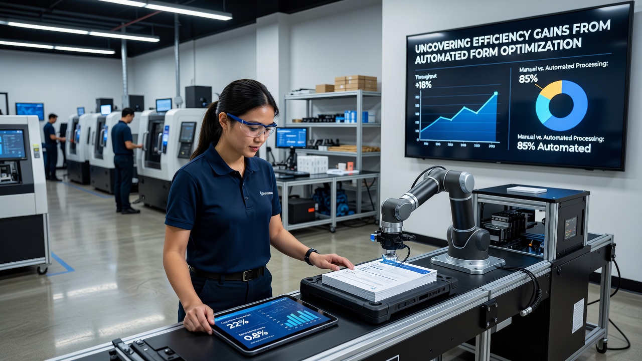 Side-by-side comparison of traditional versus optimized component forms on a fabrication floor with measurement overlays